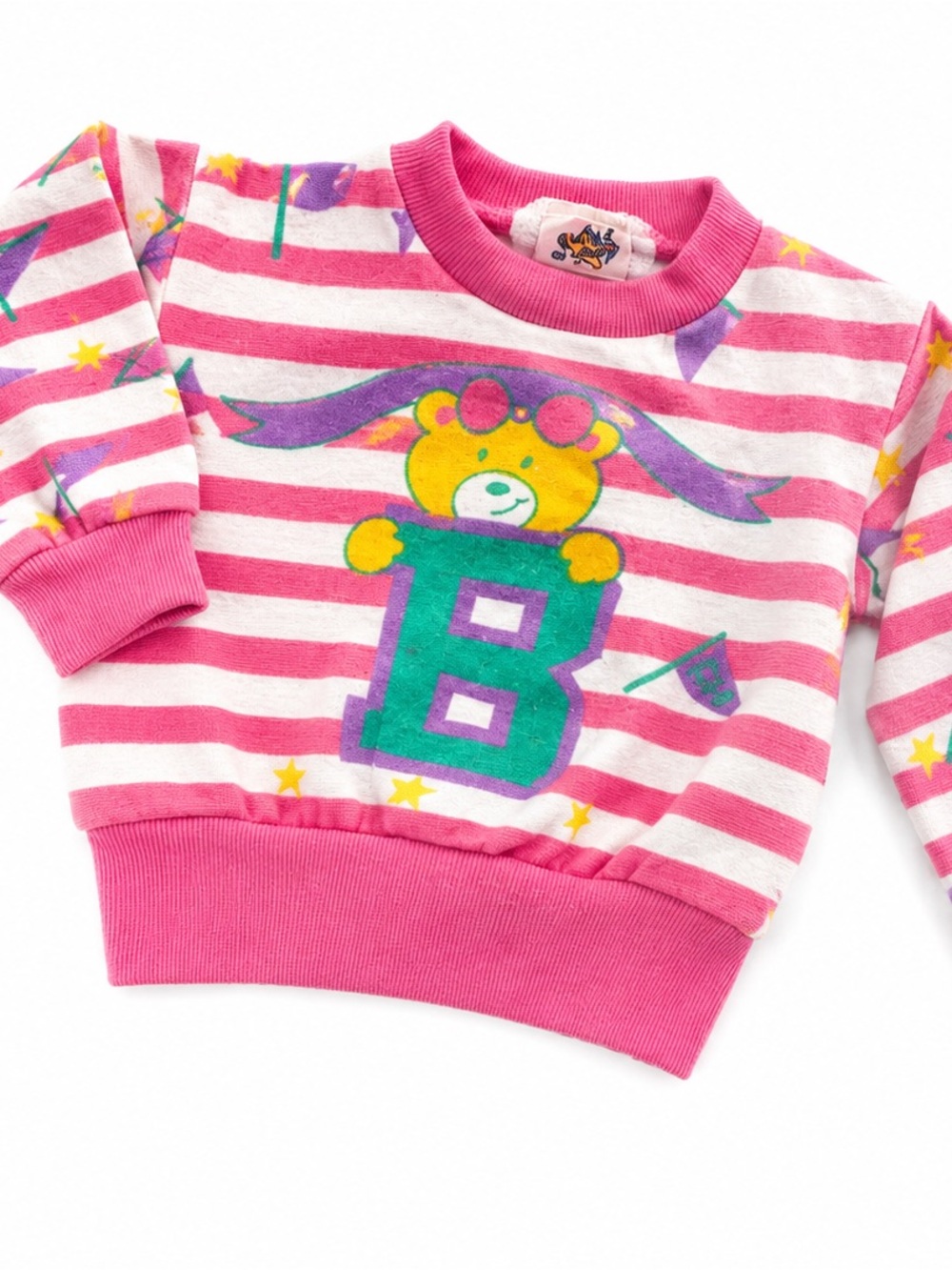Vintage Cuties by Judy Teddy Bear Sweatshirt 6–12M Pink Striped Baby Pullover